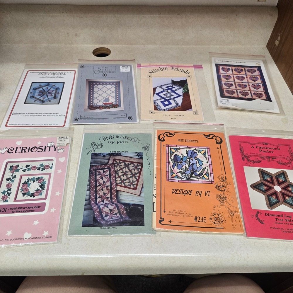 Lot of 8 Vtg Quilt Patterns Red Wagon Stitch Connection Designs by Vi Applique